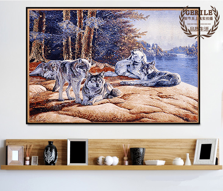 Mongolian imported pure wool tapestry Tapestry (five wolves unite) Living room study Office Decorative tapestry