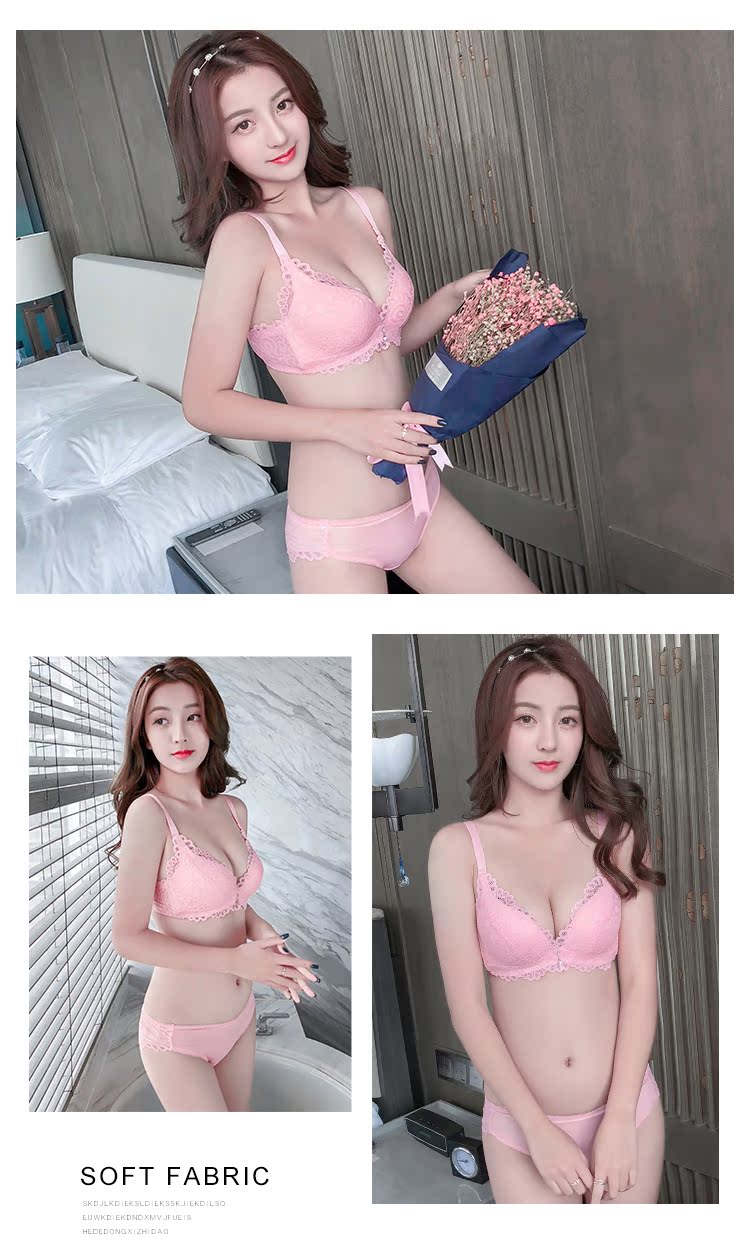 Bộ đồ lót nữ không có vòng ngực bằng thép ngực nhỏ tập hợp ren liền mạch áo ngực gợi cảm nhận được bộ ngực trên rủ xuống đồ lót nữ cao cấp