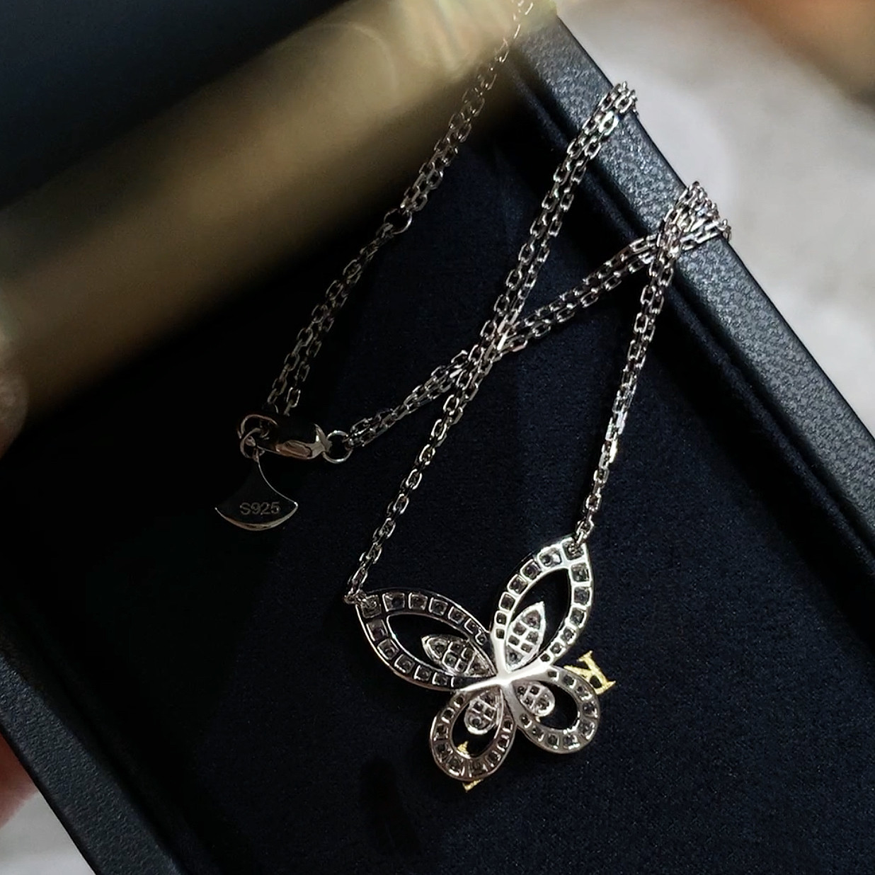 Серебряное ожерелье 幻影蝴蝶单花大号双层项链镂空蝴蝶满钻镶嵌s925 手工微镶18k Other home