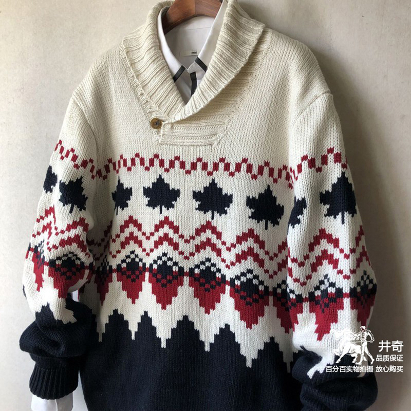 Waterspecial Thickened European Artistic Jacquard Super Stylish Warm Wool Shawl Collar Fair Isle Sweater for Men Waterspecial Thickened European Artistic Jacquard Super Stylish Warm Wool Shawl Collar Fair Isle Sweater for Men