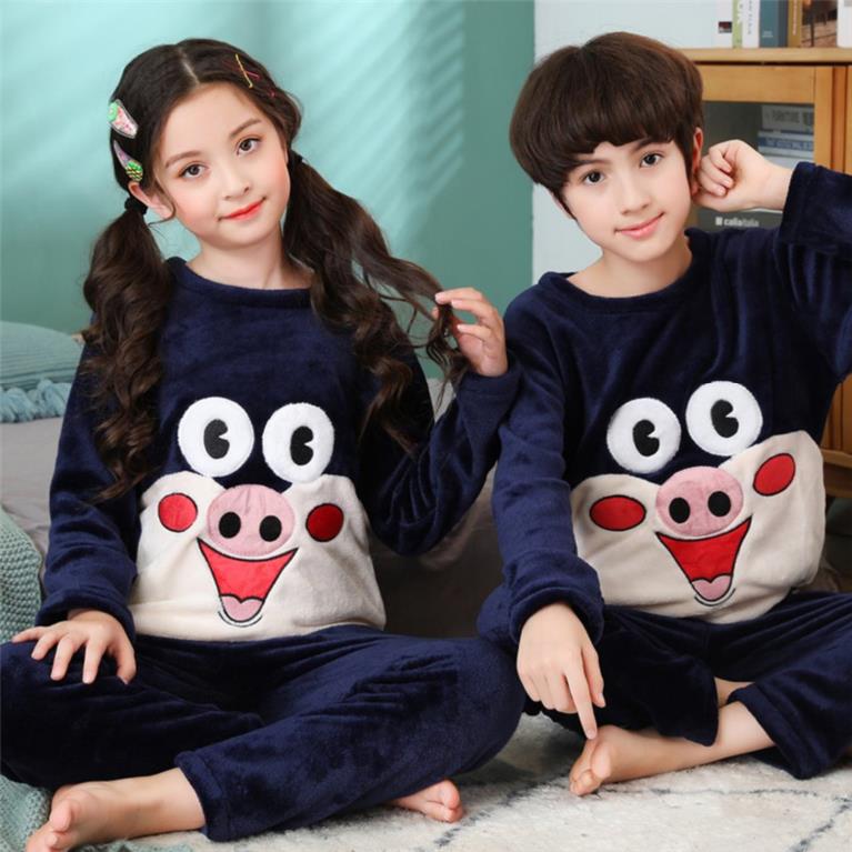 Mùa xuân và mùa thu. Trẻ em mùa thu / mùa đông pajama set cô gái mảnh của nhung san hô ấm mỏng cộng với nhung dài tay quanh cổ áo chị nam.