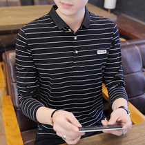 Long sleeve polo shirt men autumn cotton lead T-shirt 2020 new Korean trend black and white stripe T-shirt