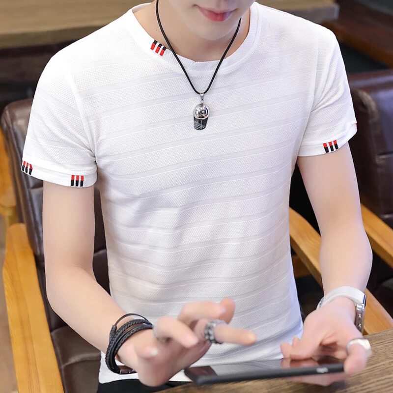 Pie-shirt men's short-sleeved t-shirt self-cultivation trend Korean version 2022 new all-match personality pure cotton white thin T-shirt