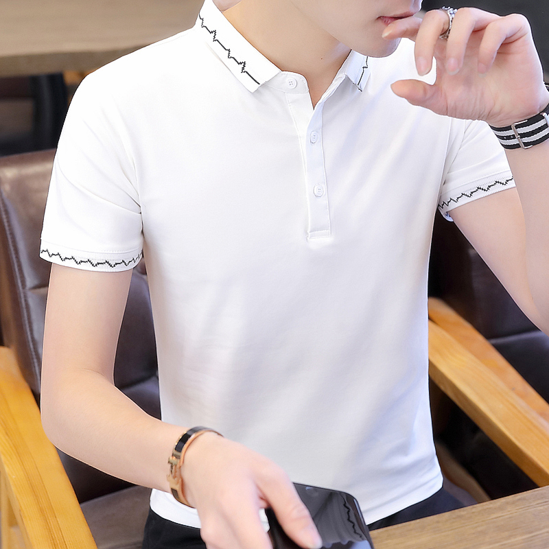 Short-sleeved T-shirt men's 2022 summer new men's lapel half-sleeved Korean version of the solid color trend Hong Kong style cotton polo shirt