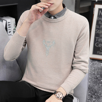 Knitwear men fake two pieces sweater autumn 2020 new mens base shirt shirt collar trend long sleeve top