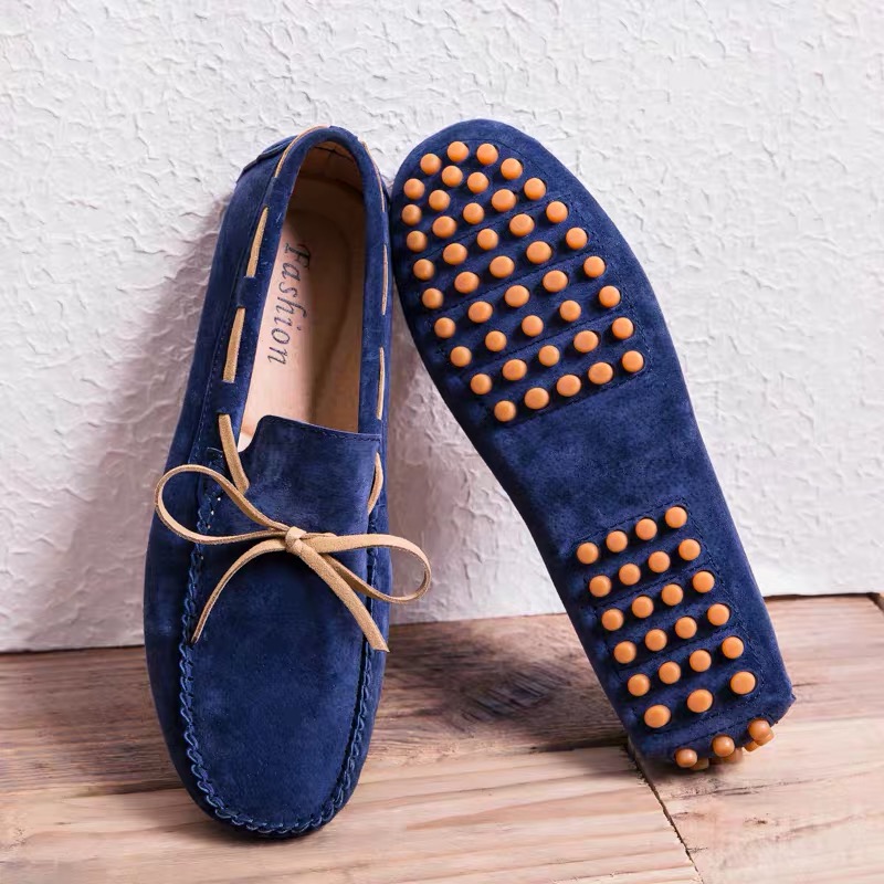 2022 new upturned fur bean shoe men's genuine leather Korean version softbottom breathable slob one foot pedal casual frosted leather shoes