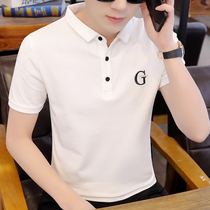Mens collar short-sleeved T-shirt cotton Korean trend spirit guy white half-sleeved Paul polo shirt men slim fit