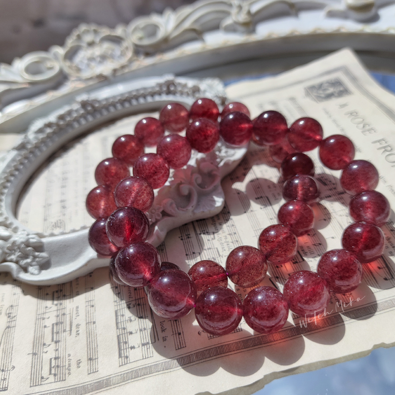Witchmika "Strawberry Jam" Natural Pigeon Blood Red Strawberry Crystal Bracelet Quartz Jade Gold Sand Starlight Witchmika "Strawberry Jam" Natural Pigeon Blood Red Strawberry Crystal Bracelet Quartz Jade Gold Sand Starlight