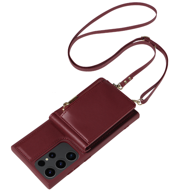 Business Leather Zipper Coin Card Holder Wallet Crossbody Lanyard Strap S23, S23 Plus, S23 Ultra, S22, S22 Plus, S22 Ultra