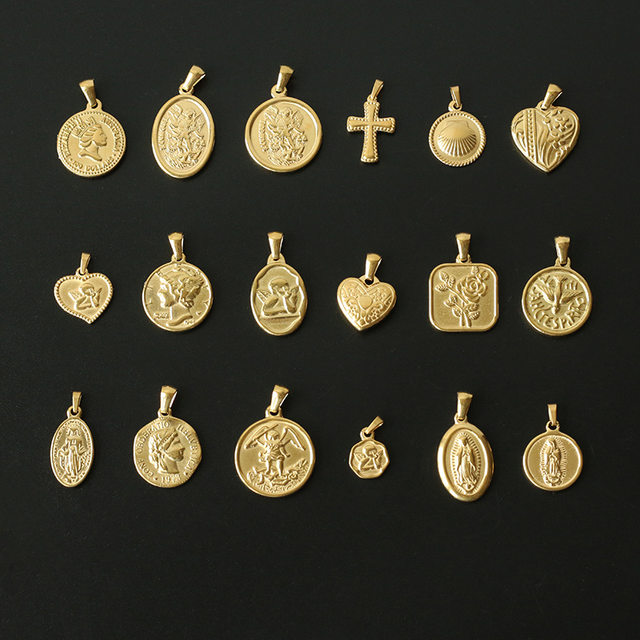 Retro portrait coin pendant titanium steel gold plated for women