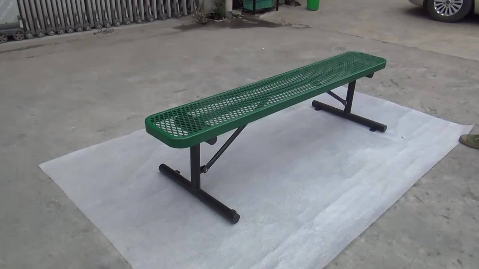 Outdoor Thermoplastic Coated Steel Backless Bench Seat Outside 6ft 8ft  Metal Park Bench Seating Public Garden Patio Iron Bench, image size:1920x1080