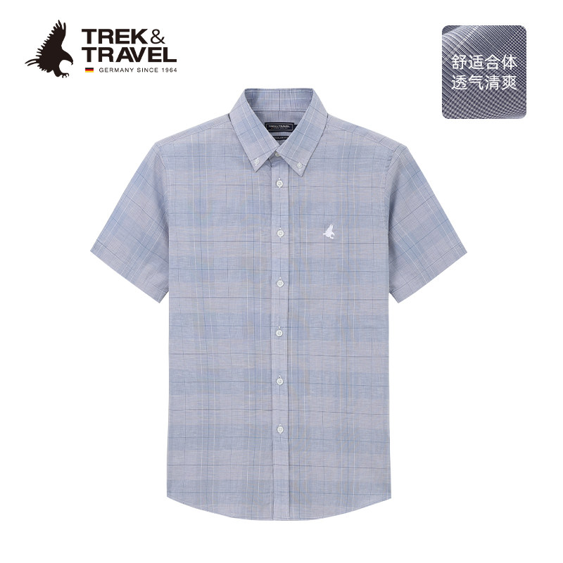 TREK&TRAVEL GERMAN FLYING EAGLE SUMMER DRESS NEW MEN LINEN COTTON BUSINESS FLIPPED GRIT SHORT SLEEVE SHIRT