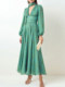 French retro green long-sleeved dress, high-end chiffon skirt, temperament v-neck waist slimming long skirt 2023 autumn