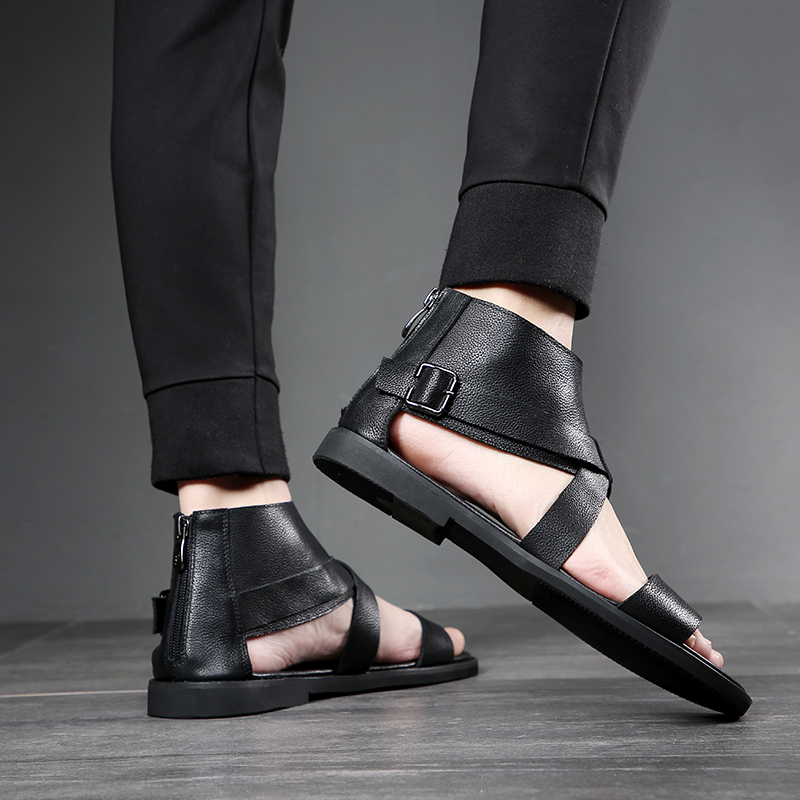 Summer Roman sandals High-cylinder leather sandals men's superior sandals Genuine Leather Hollowed-out Youth Beach Shoes Casual Men's Shoes