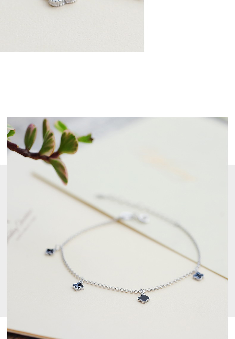 Hạnh phúc bốn lá cỏ ba lá s925 bạc vòng chân nữ phiên bản Hàn Quốc sinh viên đơn giản Sen Sở cá tính tươi lắc chân pnj