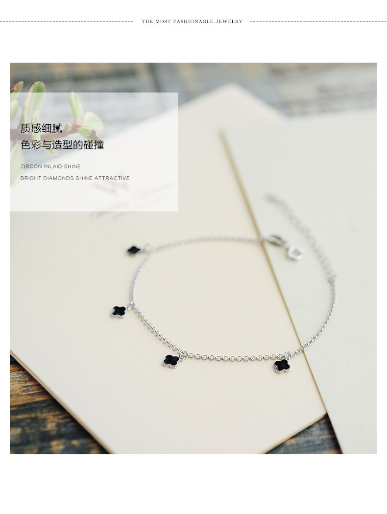 Hạnh phúc bốn lá cỏ ba lá s925 bạc vòng chân nữ phiên bản Hàn Quốc sinh viên đơn giản Sen Sở cá tính tươi lắc chân pnj