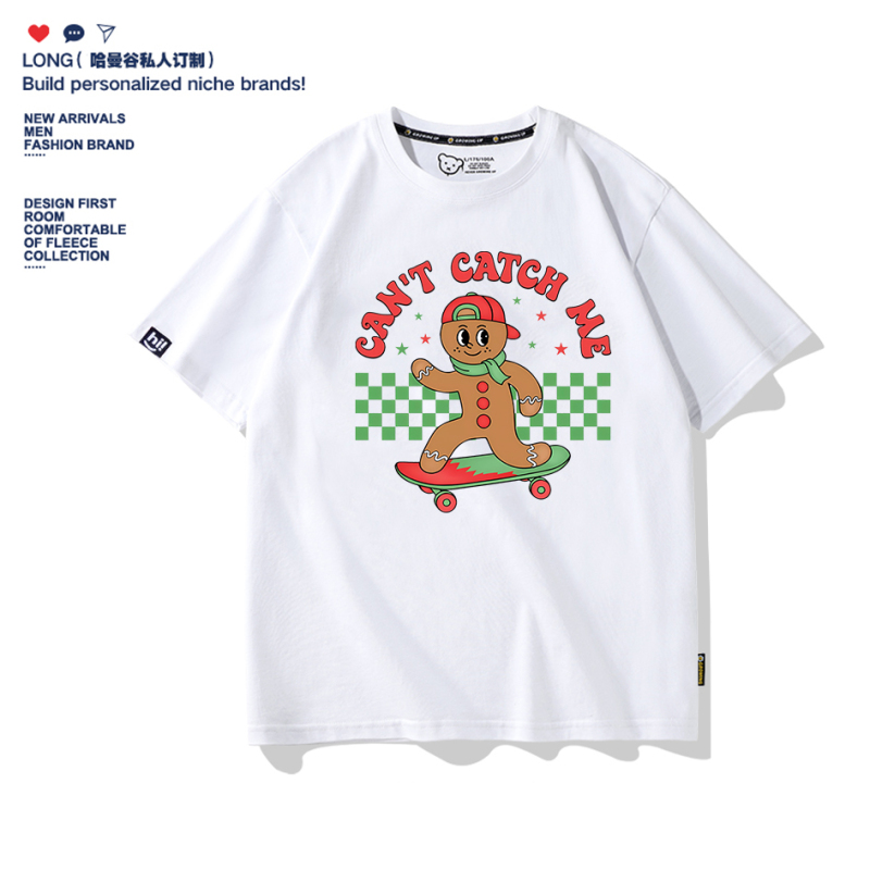 Merry Christmas T-Shirt Christmas-Themed Gingerbread Elements New Year's Short-Sleeved T-Shirt Cotton Clothing