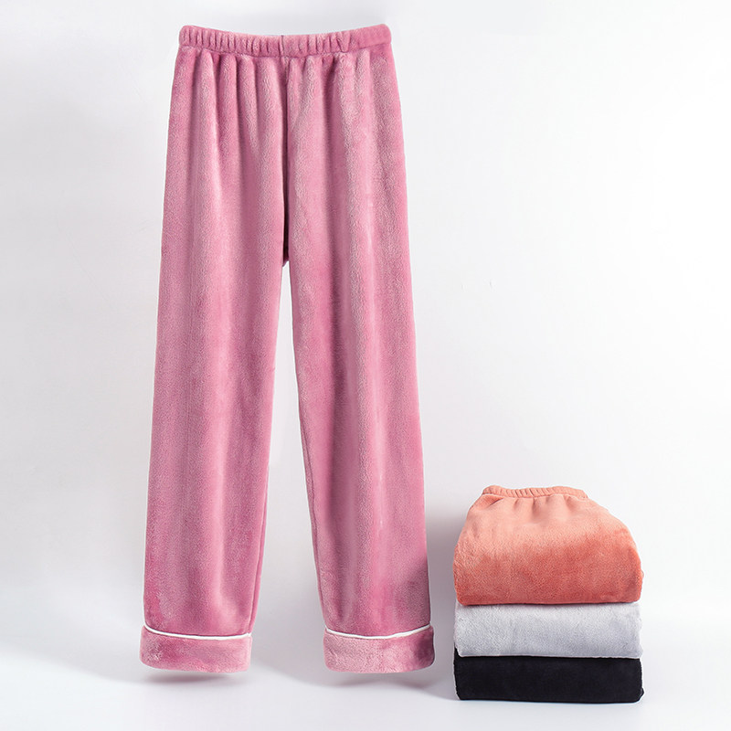 Ladies pajamas autumn and winter plus thick coral velvet trousers warm pants flannel home pants loose home pants
