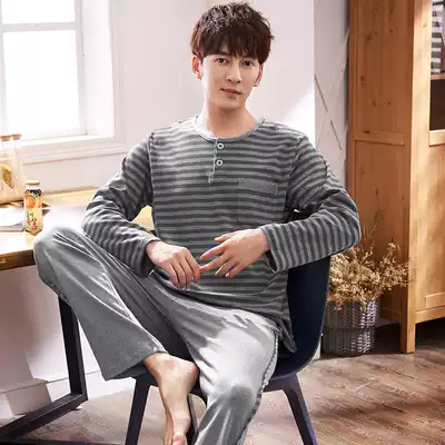 Men's pajamas spring and autumn cotton long sleeve middle-aged father suit middle-aged autumn and winter Cotton Four Seasons home wear