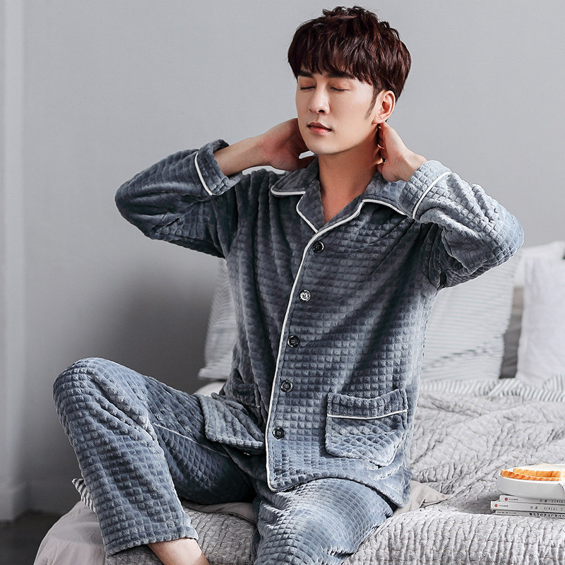 Men's sleepwear fall winter style Garvelvet Thickened Coral Suede Suit Winter Flannel Winter Big Size Dad's Home Clothes