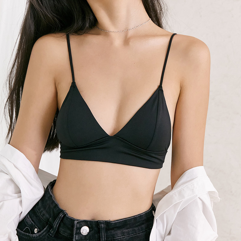 French underwear women's triangle cup thin belt beautiful back comfortable bra no steel ring big chest small bra summer thin ultra-thin