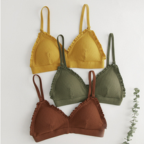 RAYHOUSE ruffled underwear ladies bra student girl sexy small chest thin bra set