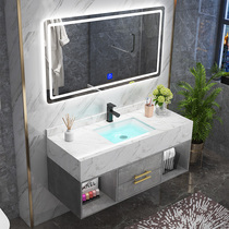 Smart bathroom cabinet combination Small apartment bathroom Marble hand washing and face washing Light luxury rock board integrated wash basin