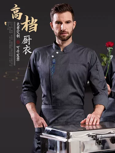 Высокий шеф -повар Работа с длинными -насыщенные осенние и зимнее платье после кухонного чайного напитка ресторан выпечка больших киосков, кухонная одежда для питания на заказ