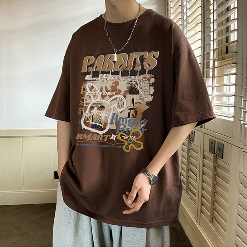 Men's Pure Cotton Short-Sleeved Trendy Brand Summer Hong Kong Style Loose Youth Half-Sleeved T-Shirt for Middle and High School Students Plus Size Top