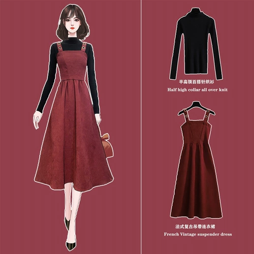 Брендовый осенний комплект, модный свитер, платье-комбинация, коллекция 2021, в корейском стиле, популярно в интернете