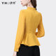 European temperament shirt women's v-neck 2023 spring new waist jacket long-sleeved short design professional shirt