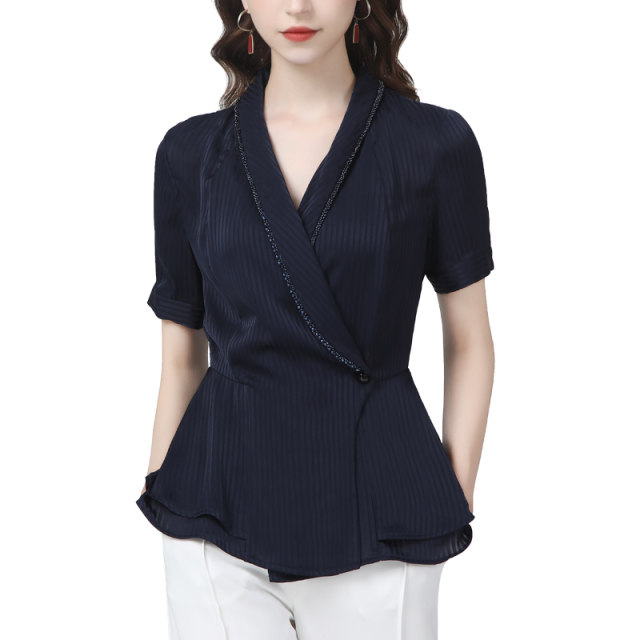 European station professional short-sleeved shirt waist thin top women's 2023 summer new temperament shirt small shirt fashion