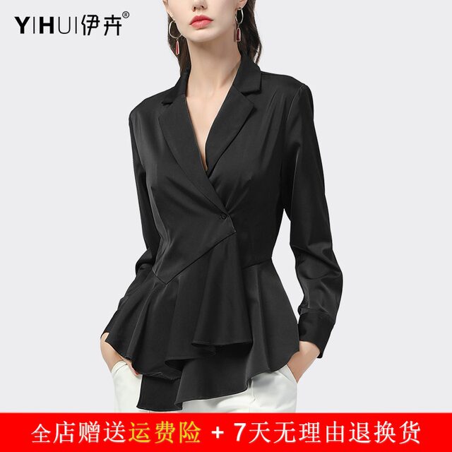 European station satin shirt women's autumn new long-sleeved design niche top suit collar shirt professional commuting