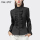 Shirt women's stand-up collar wood ear top long-sleeved design professional shirt winter plus fleece bottoming shirt spring and autumn new