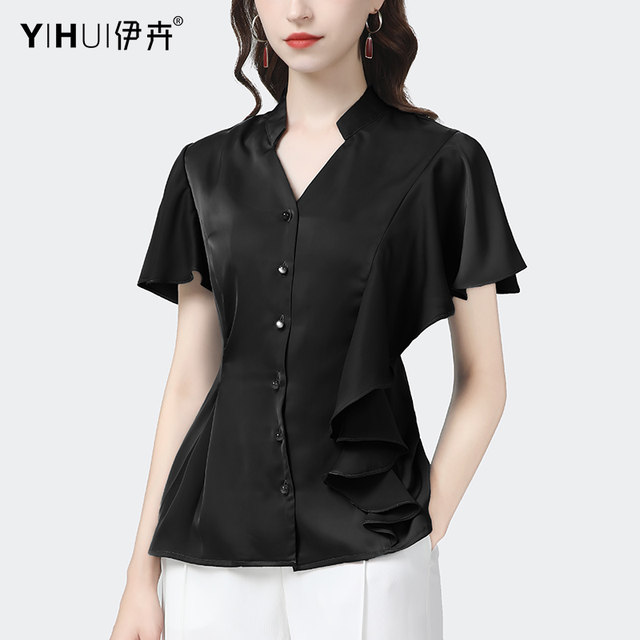 European design sense ruffled shirt professional temperament top short-sleeved shirt 2022 summer new casual all-match