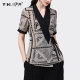 French design sense cross tie waist chiffon shirt shirt women's short-sleeved summer new foreign style printed shirt