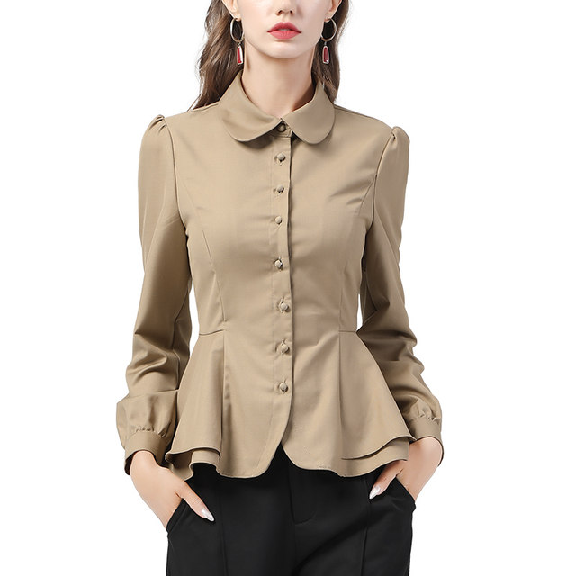 Shirt Slim Slim Tops High-end Women's Long-sleeved Shirt Professional Spring New Waist Slim Temperament ol Base