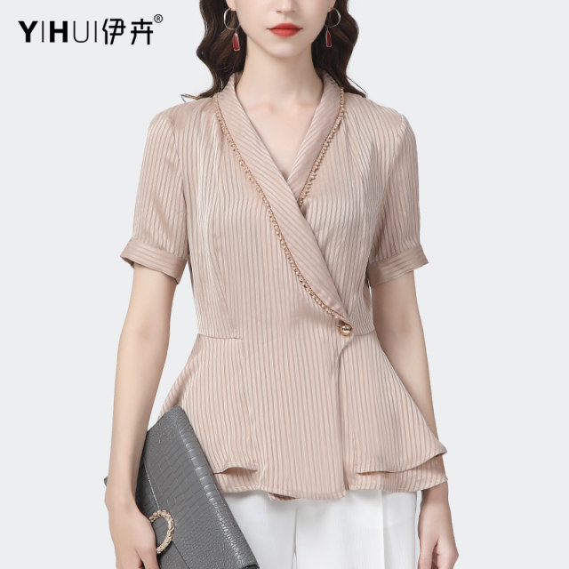 European station professional short-sleeved shirt waist thin top women's 2023 summer new temperament shirt small shirt fashion