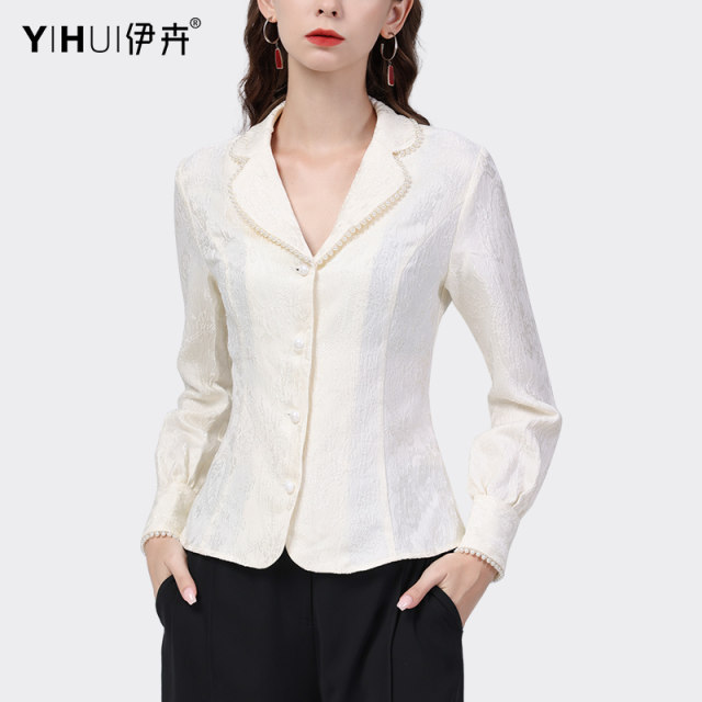 European jacquard small jacket women's short spring dress thin section long-sleeved suit collar shirt temperament small fragrant wind top fashion