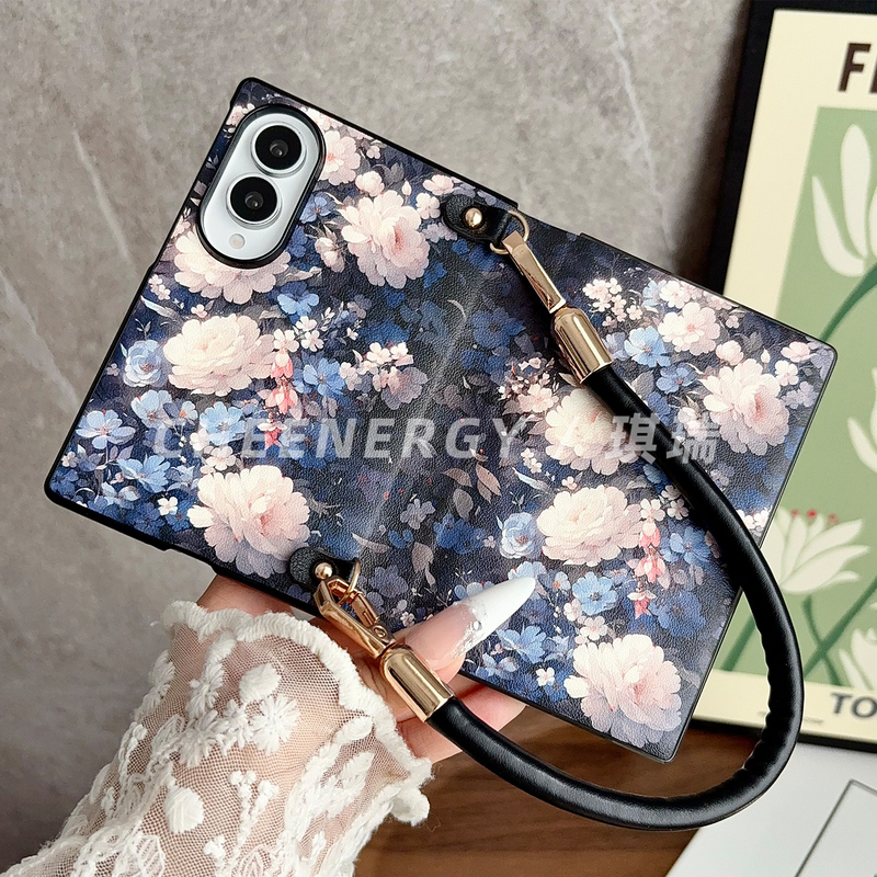 Qirui Original Floral Series Case for Samsung Z Fold 8, Flip Leather Case Fold 8 Wide Folding Screen with Crossbody Lanyard, Z Female Protective Case, Full Coverage with Center Axis, Galaxy Retro