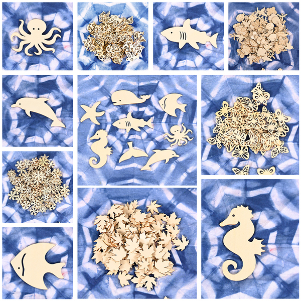 Kindergarten Tie-Dye Spray Painting Dyeing Molds Wooden Pieces DIY Crafts Animals Butterfly Leaves