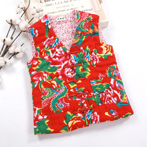 Pure cotton handmade vest womens autumn and winter thickened warm outer vest Northeast floral cloth red mothers vest