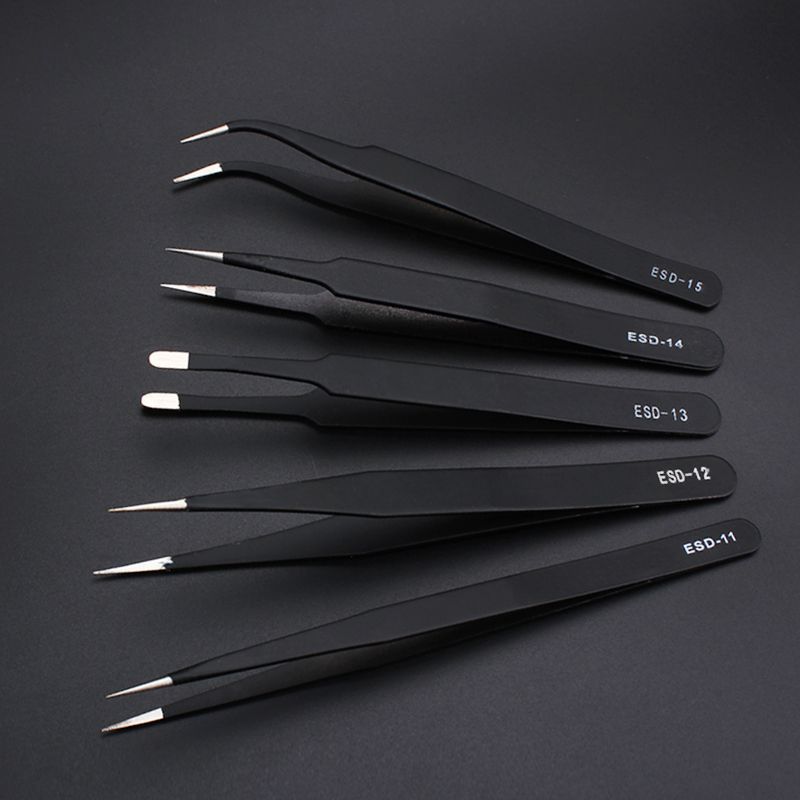 ESD stainless steel tweezers set pointed mouth anti-static tweezers straight head tweezers round head eyelash tweezers
