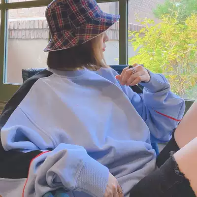 Spring and Autumn 2021 new blue pullover casual top ladies design sense niche Hong Kong style loose Korean thin model