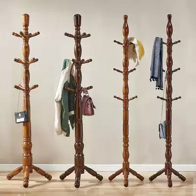 Solid wood coat rack Nordic full solid wood log hanger Simple modern floor-to-ceiling bedroom wooden hanger hanger
