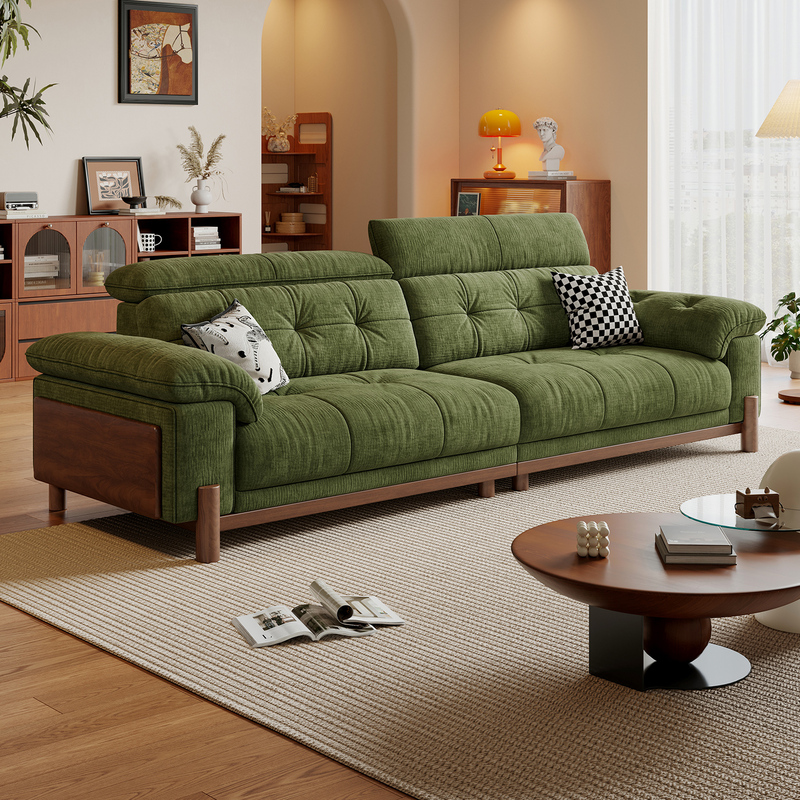 【Juran Home】Mid-Century Style Fabric Sofa for Living Room, Vintage Green Chenille, Removable and Washable Fengsong Sofa