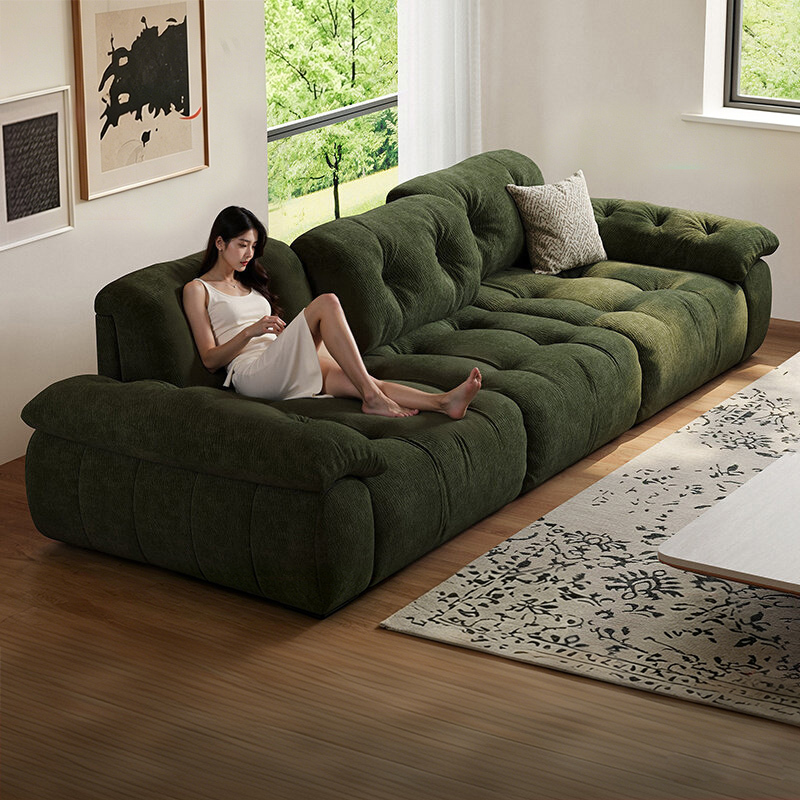 【Juran Home】Living Room Marshmallow Sofa with Adjustable Backrest, Straight Row, Fully Removable and Washable Chenille Green Fabric Sofa 【Juran Home】Living Room Marshmallow Sofa with Adjustable Backrest, Straight Row, Fully Removable and Washable Chenille Green Fabric Sofa