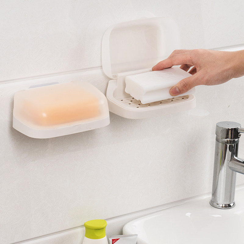 Soap case with lid leachate make-up room suction cup wall-mounted free-punched laundry soap case waterproof double layer perfumed soap case shelf