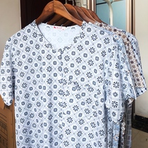 Mens cotton loose cardigan short sleeve middle-aged and elderly fattened size cotton summer thin pair-top T-shirt