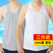 Middle-aged and elderly cotton loose vest mens cotton sweat cloth round neck sleeveless large size plus fat old head shirt Grandpa sweatshirt